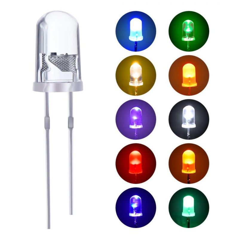 5 Colors X 200 PCS 5mm Red Green Blue Yellow White LED Diode Light Clear Straw Hat 20mA Lighting Bulb Lamp Electronic Component Emitting Diode