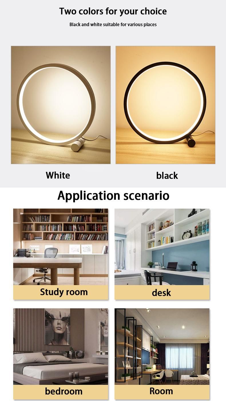 LED Circular Desk Light Touch Button Switch Bedside Black White Round Dimmable LED Table Lamps