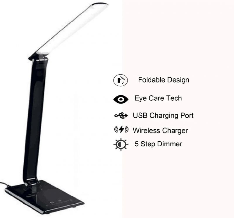 LED Table Lamp with Wireless Charge USB Port for Smartphone and Watch