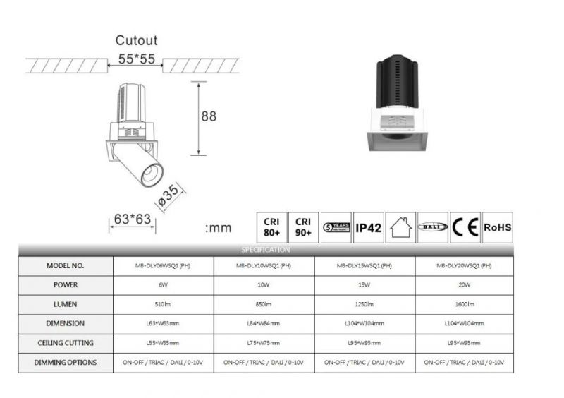 High-Quality Best-Selling Die-Cast Aluminum Angle Adjustable LED Spotlight Recessed Downlight