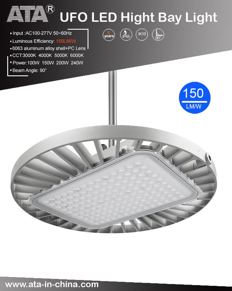 High Power Warehouse Gymnasium Waterproof 100W 150W 200W 240W UFO LED High Bay Light Fixtures