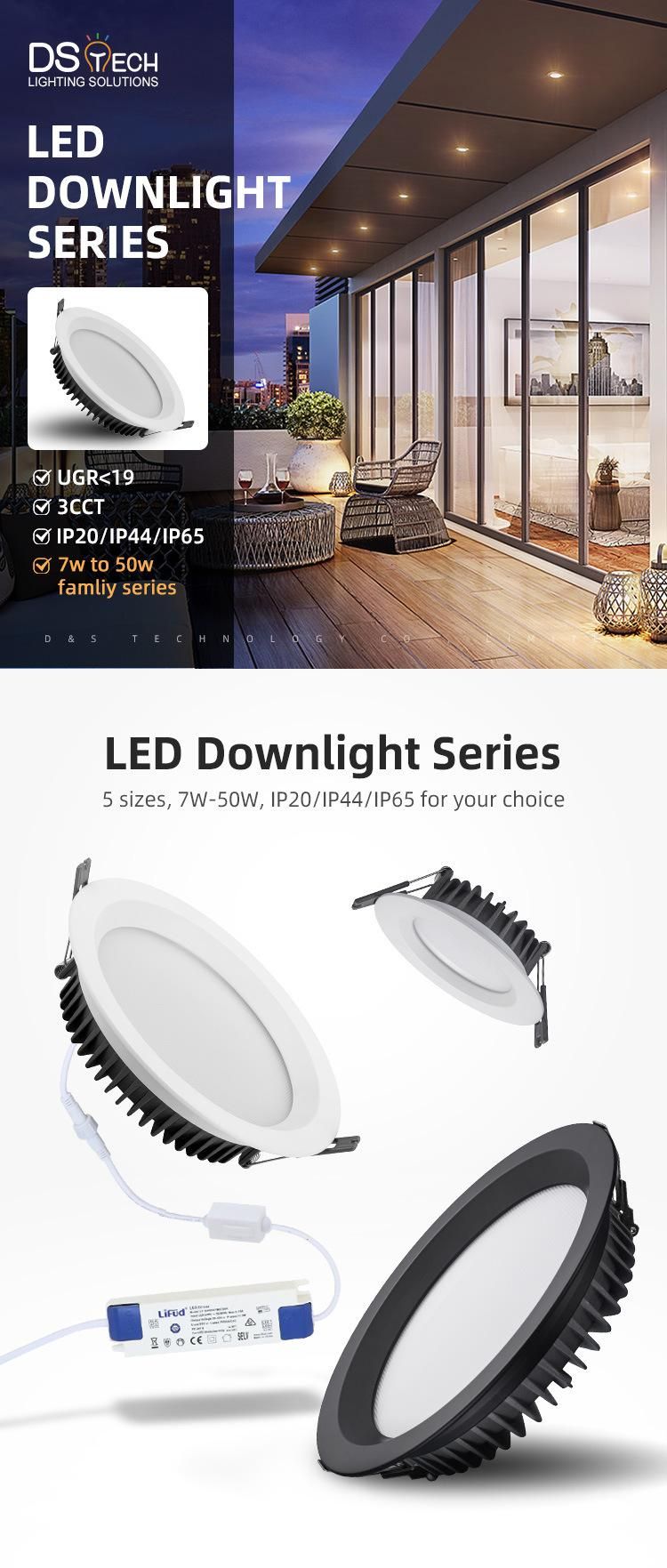IP44 CCT Three Color in One Selectable Recesssed LED Downlight 15W Ugr<19