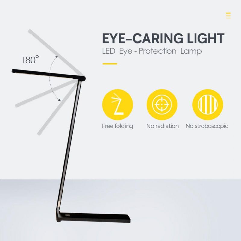 Zl-502, LED Desk Lamp, Full Spectrum, Touch All-Metal Folding Reading Lamp, with Memory Unlimited Dimming High Brightness 12W, High CRI 98, Black