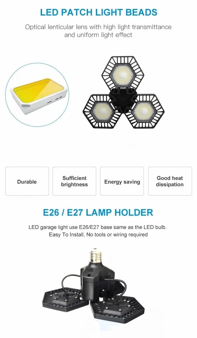 3000K-6500K 120W LED Deformable Garage Ceiling Light