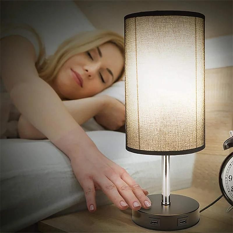 USB Charging Night Lighting Bedroom Bedside Touch Dimming Black LED Table Lamp
