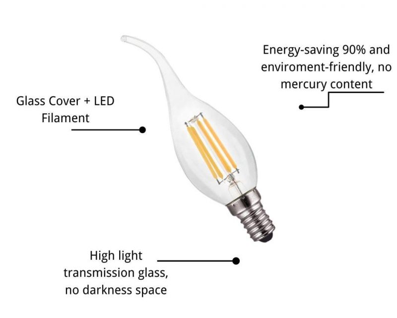 Larger Filament Chip, Higher Efficiency 3000K/4000K/6500K Glass Cover + LED Filament Flame Filament Lamps