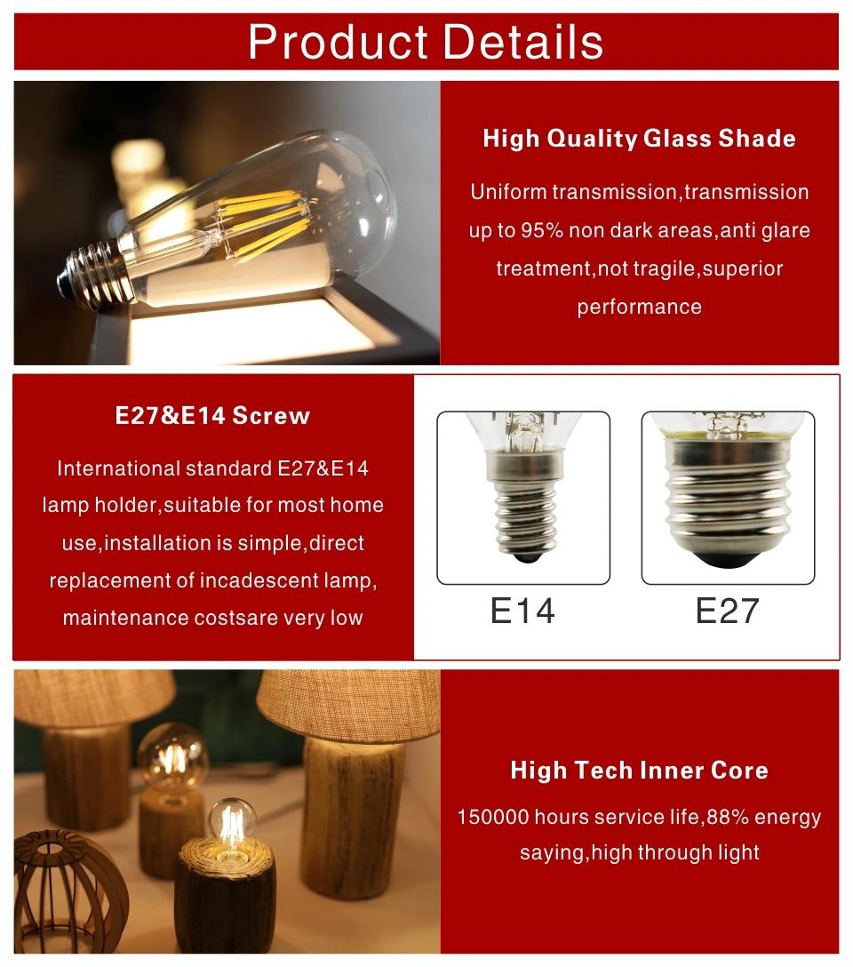 E27 E14 Retro Edison LED Filament Bulb Lamp 220V-240V Light Bulb C35 G45 A60 St64 G80 G95 G125 Glass Bulb Vintage Candle Light