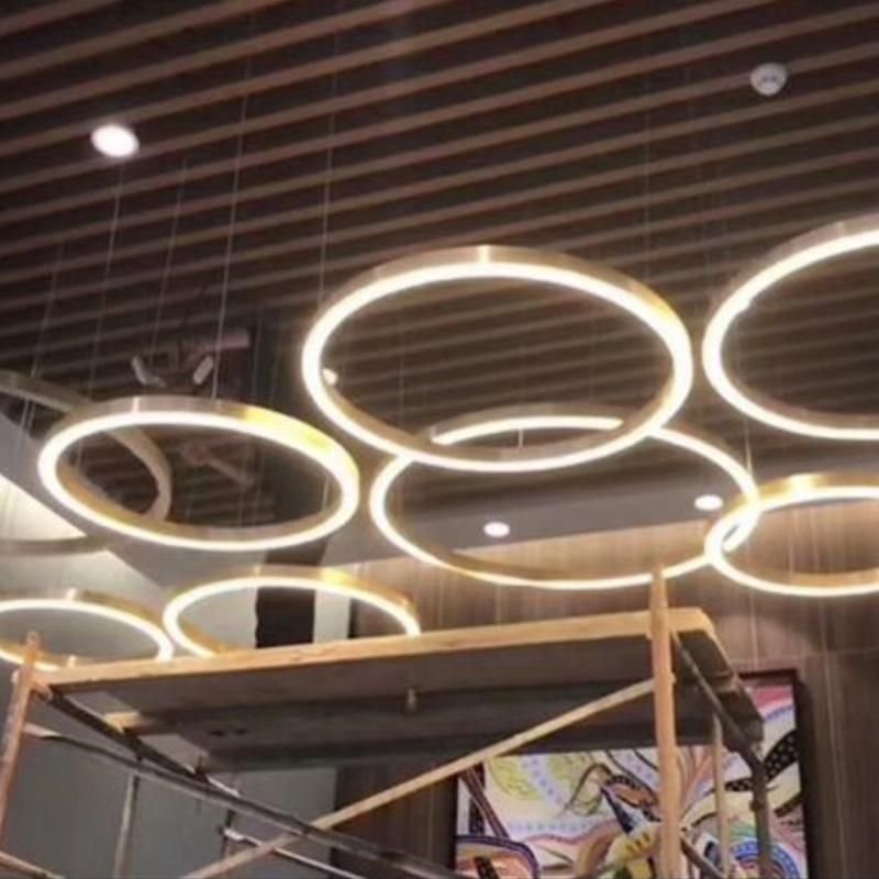 New Design Gold Rings Remote Control LED Hanging Pendant Light Dimmable for Villa