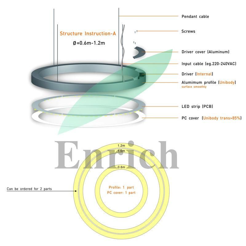 Modern Suspended Round Shape Circular LED Linear Light for Office Lighting