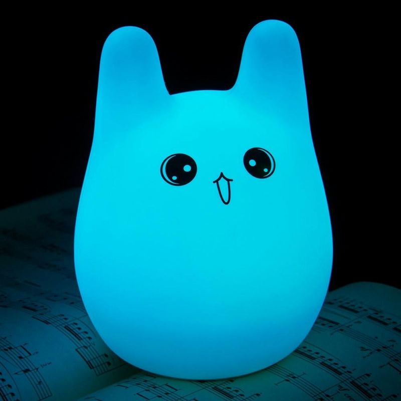 USB Rechargeable Cute Bunny Touch Multicolor LED Silicone Gel Pat Night Lamp for Child Bedroom