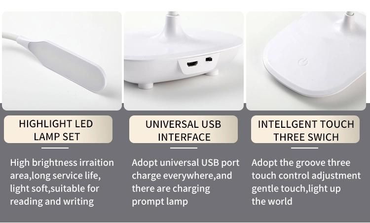 USB Touch Switch Desk Table Lamp for Dorm, Bedroom Office Study Work and Makeup