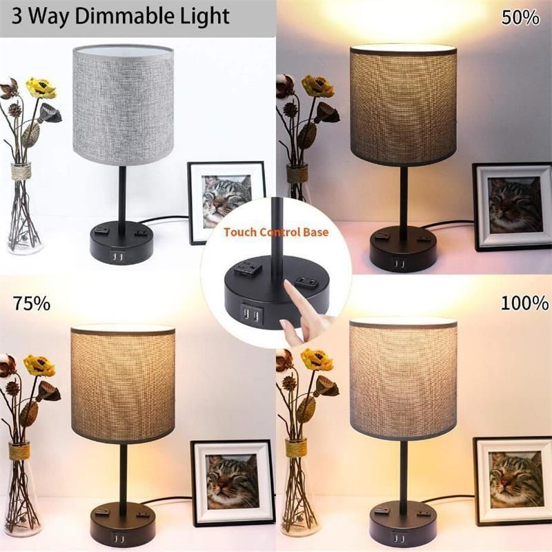 AC Plug Bedroom Bedside Lamp USB Rechargeable Touch Dimming LED Desk Lamp