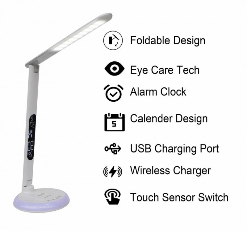 LED Table Lamp with Wireless Charge USB Port for Smartphone and Watch