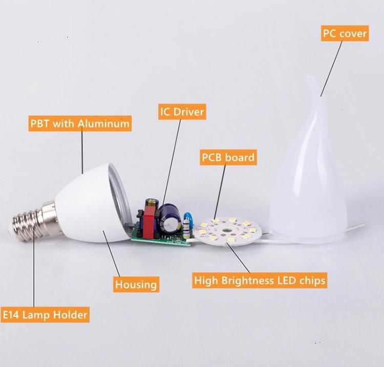 E14 E27 C37 3W 5W LED Candle Light SMD2835 Cool/Warm White Bulb with Tail Wholesale CE&RoHS