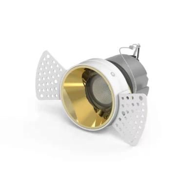 Round Shape Golden Front Ring Downlights LED COB Aluminum Recessed Trimless Downlight
