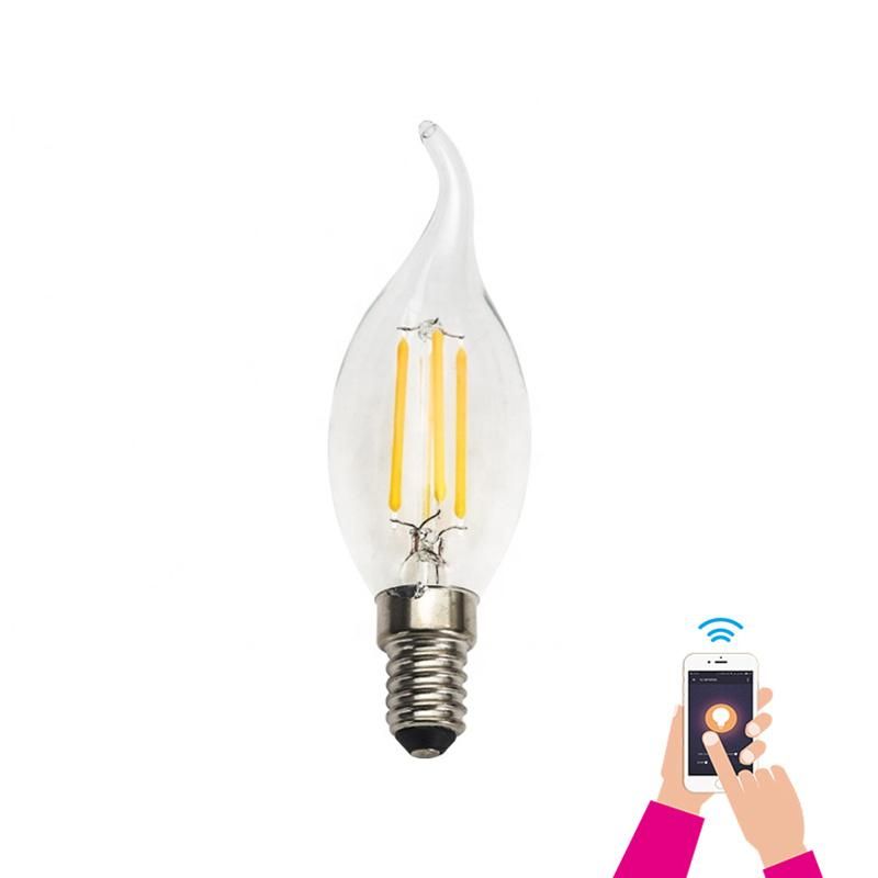 WiFi Control LED Vintage Filament Bulbs F35 F37 LED Bulb Dimmable LED Candle Bulb Lamp E14 E27 Base with LED Light 6W LED Bulb with Ce RoHS