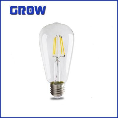 Factory Price LED Filament Bulb St64 6W Clear Glass E27 B22 Vintage Lamp for Indoor Lighting and Decoration