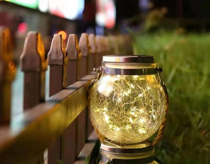 Outdoor Hanging Solar Light 20 LED Glass Jar Light Waterproof Crack Glass Globe Garden Light