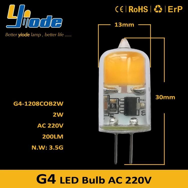 120V 220V 2W G4 Capsule LED Mini Bulb 1208COB LED Light for Chandelier