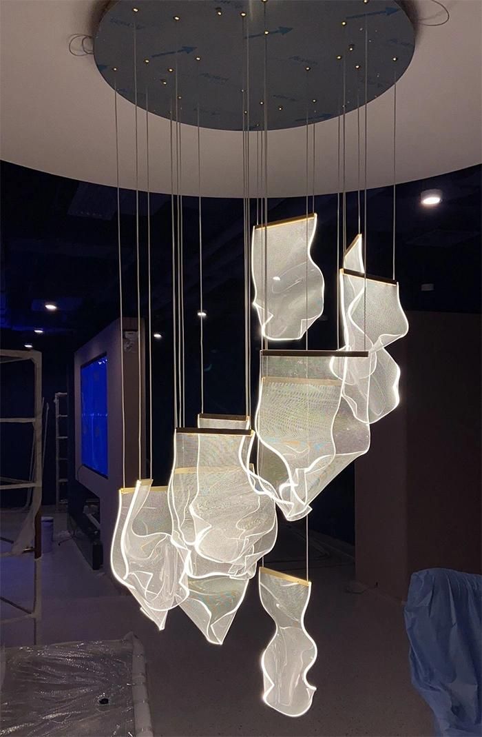 Hotel Project Acrylic LED Stair Chandelier Pendant Lighting for Lobby, Living Room
