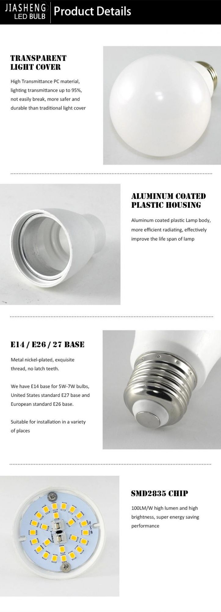 220V 110V 7W LED Bulb, E14 E27 B22 LED Light