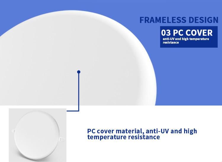 100lm/W Indoor TUV Ce CB Round Surface Smart Hole Size 75-200mm 36W LED Panel Frameless Light