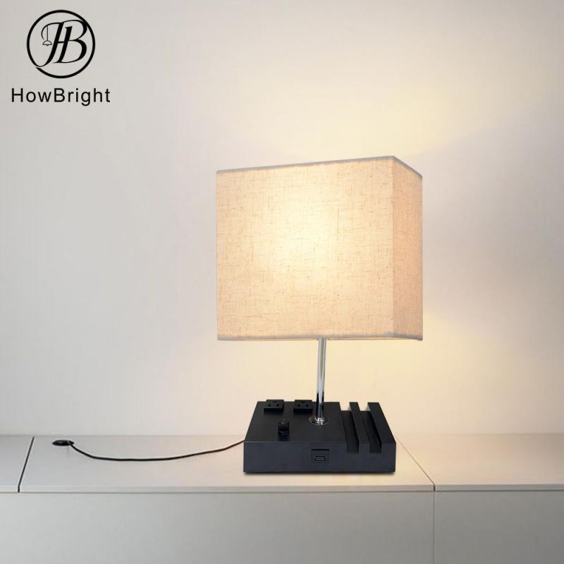 How Bright Nodic Design Table with USB Charging Black Color for Home Office Hotel with Fabric Shade Table Lamp