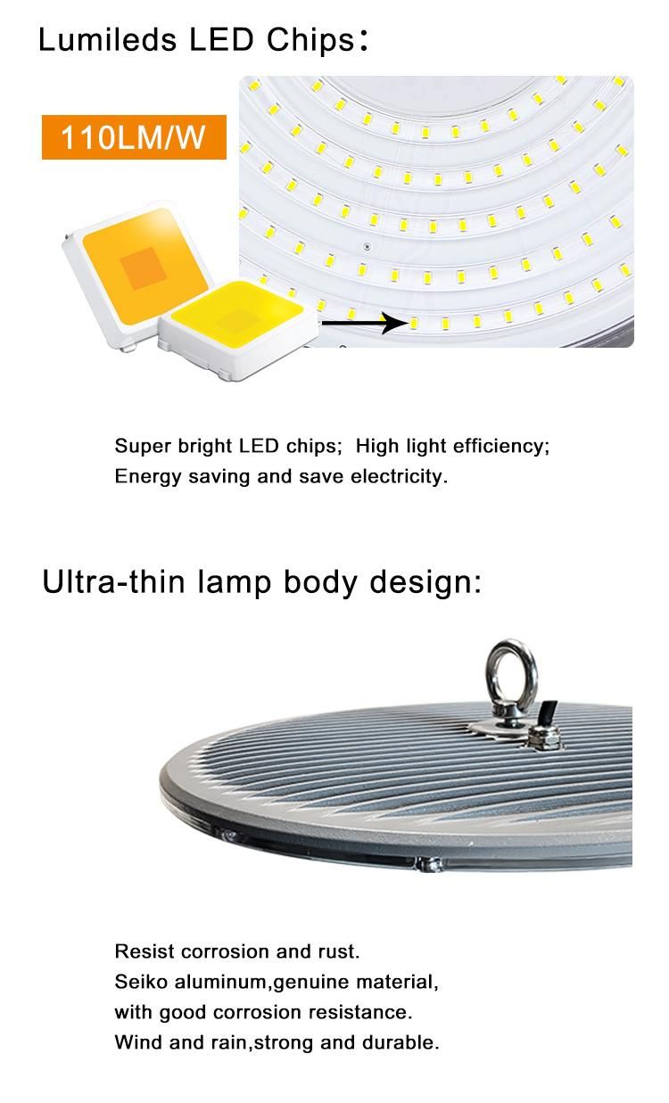 Smart Slim IP65 Motion Sensor Industrial Warehouse 100W 150W 200W 240W UFO Linear LED High Bay Light