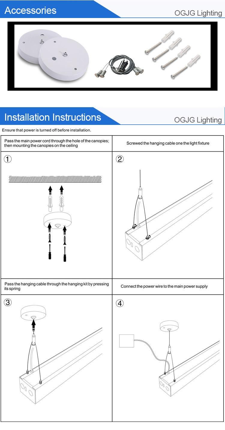 Ogjg Modern Indoor LED up Down Linear Dimmable Pendant Light