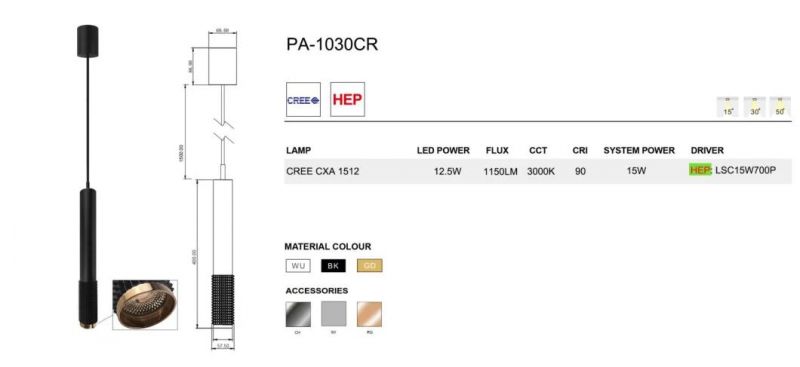 12.5W Indoor Decorative Fashion Simple Ww3000K Flicker Free LED Pendant Light