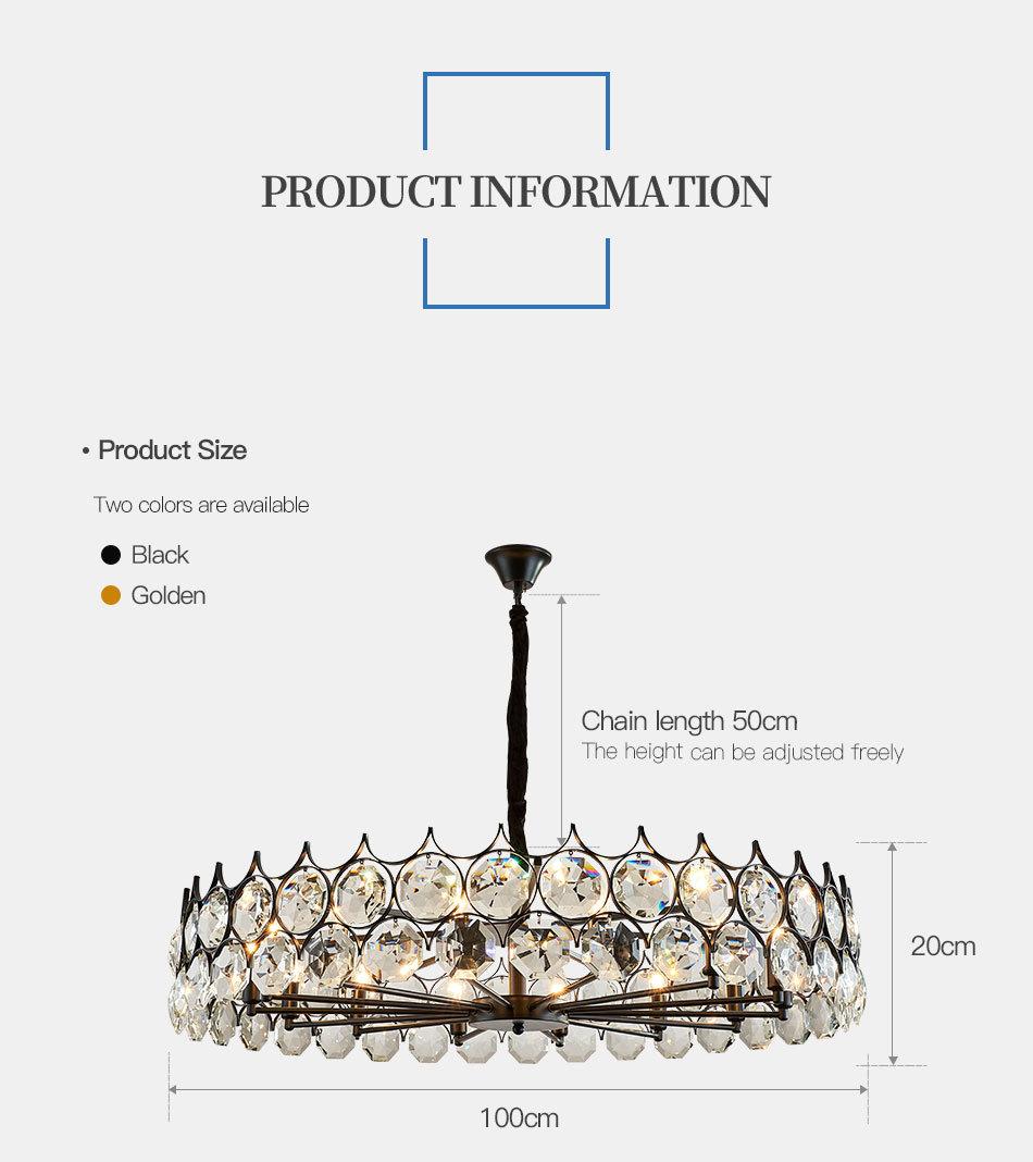 Round Luxury Hall Industrial Hanging Lamp Chandelier Crystal Lamp for Hotel