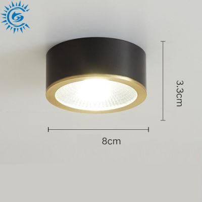 110V 220V 3W 5W 7W CCT Indoor Small Thin Gold Black Brass COB LED Mounted Ceiling Corridor Aisle Porch Downlight