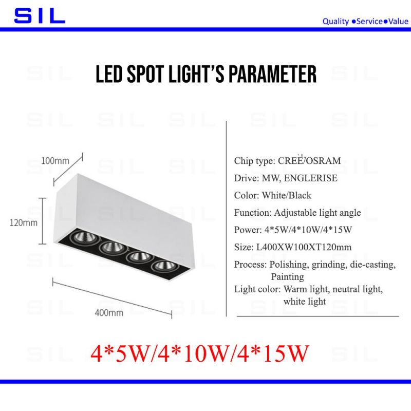 Good Quality Modern Housing Recessed Aluminum 15watt LED Commercial Spotlight