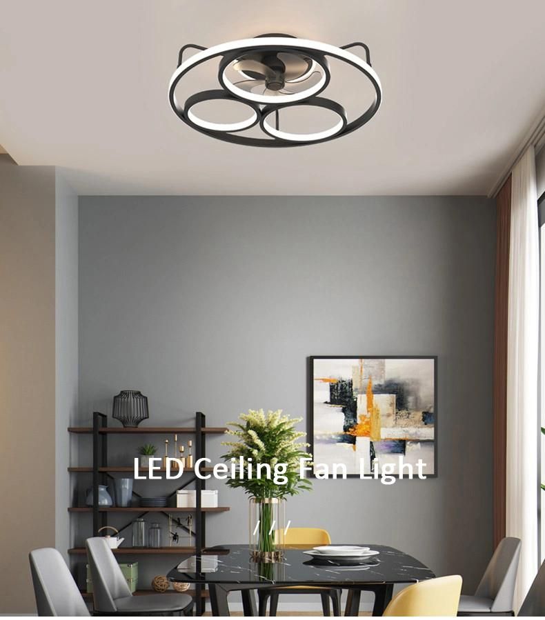 20W Black Remote Control Bedroom Decorative LED Surface Ceiling Light Lamp with Fan