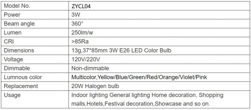 110V Decorateion 5W RGB LED Light Bulb