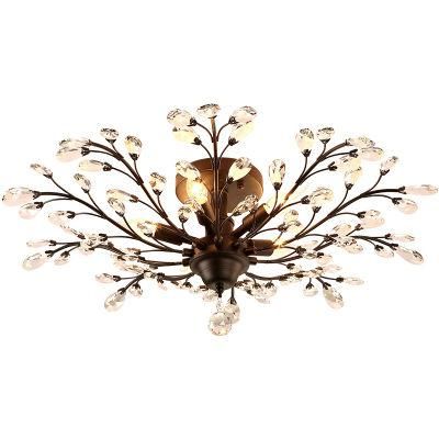 Modern Fancy Copper Crystal Chandelier Art Design Creative Tree Branch Light Fixture Hanging Indoor Lighting