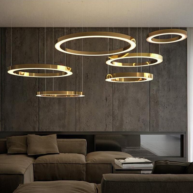 New Design Gold Rings Remote Control LED Hanging Pendant Light Dimmable for Villa