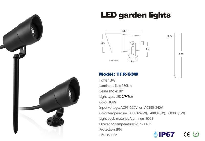 3 Watt 12V LED Down Light IP67 Outdoor Garden Wall Lighting