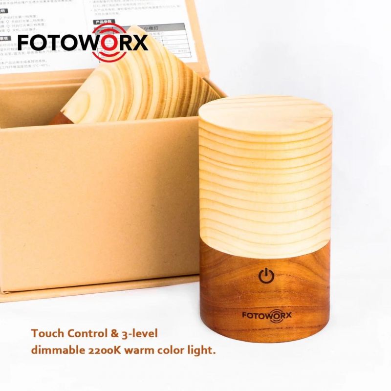 Fotoworx Genuine Wood Night Light Touch Sensor LED Bedside Lamp Light