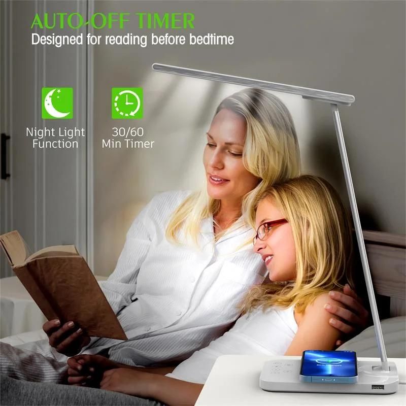 2022 LED Desk Light Wireless Charger Study Lamp USB Dimmable Reading Lamp Bedside Wireless Charging LED Table Light
