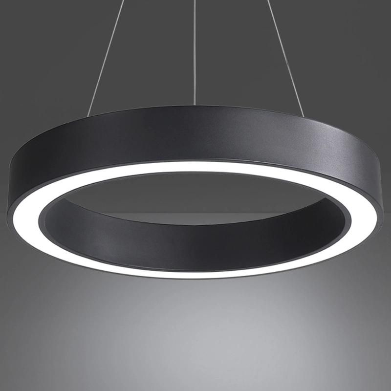 Modern LED Metal 18 Inch Ring Lamps Light Black Office Restaurant Hotel Decoration Commercial Circle Ring Pendant Light
