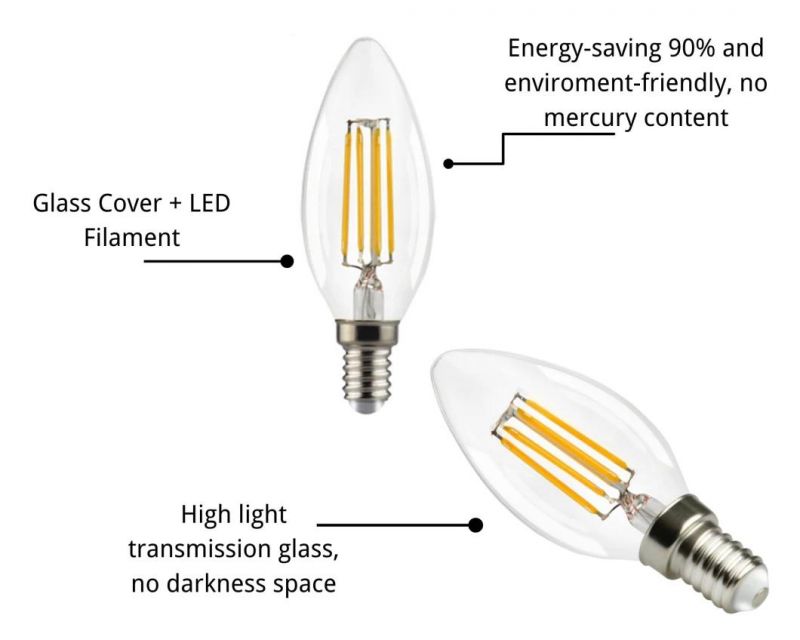 WiFi Control LED Vintage Filament Bulbs C35 C37 LED Bulb Dimmable LED Candle Bulb Lamp E14 E27 Base with LED Light 2W LED Bulb with Ce RoHS