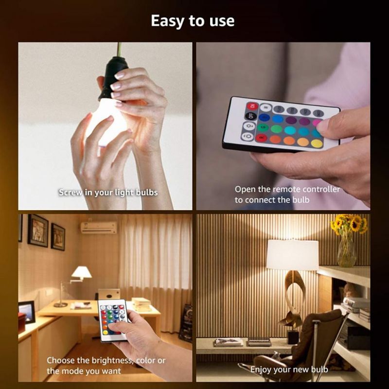 RGB Color Changing Light Bulbs with Remote, Dimmable 40 Watt Equivalent Warm White, E27 E26 B22 Screw Base for Home Décor, Bedroom, Stage, Party and More