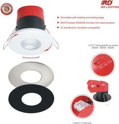 Fire-Rated Fireproof 3CCT Switchable 7W Dimmable Indoor LED Down Light