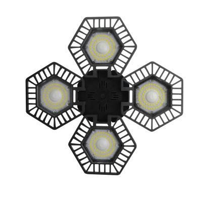 80W Folding Hexagon Adjustable Aluminum and Plastic LED Garage Light