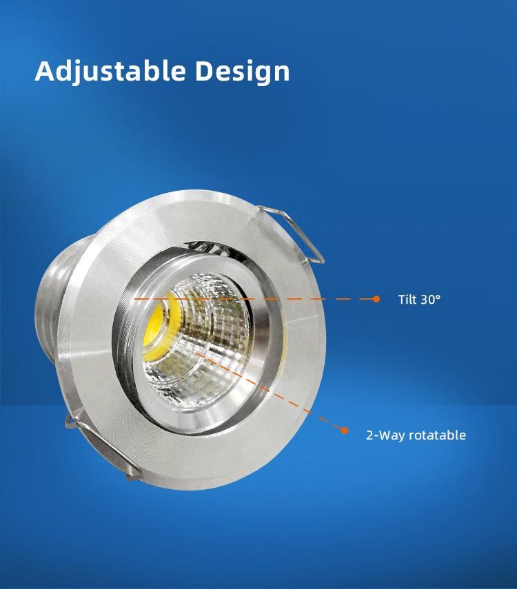 Simva Small Mini COB LED Down Light Anti-Glare Downlights for Hotel Project, Adjustable Recessed Dimmable LED Spotlight