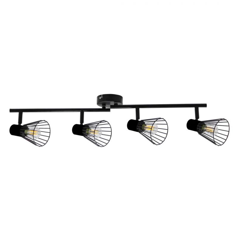 Classic Metal Iron Spot Light Woode Grain E14 Bulb 2/3/4 Heads Decorative Track Lighting