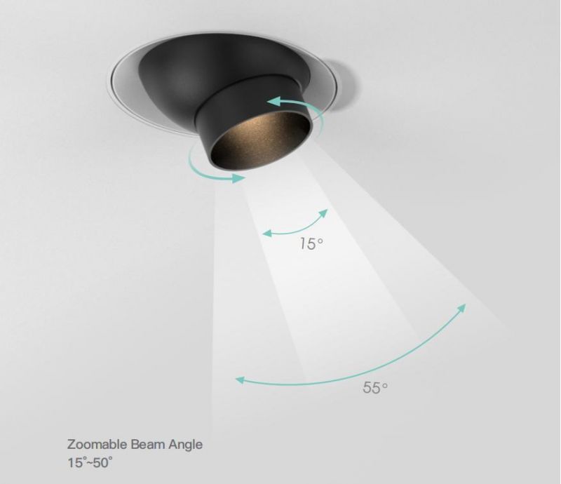 3W Indoor Mini Anti Glare Adjustable Recessed 15° - 55° Zoomable LED Downlight