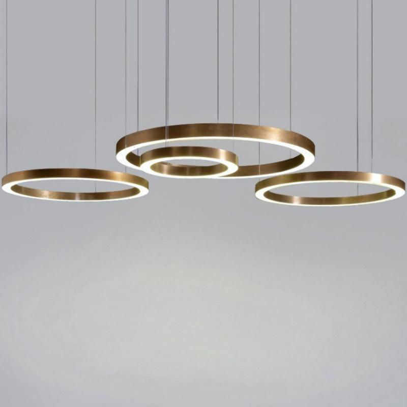 New Design Gold Rings Remote Control LED Hanging Pendant Light Dimmable for Villa
