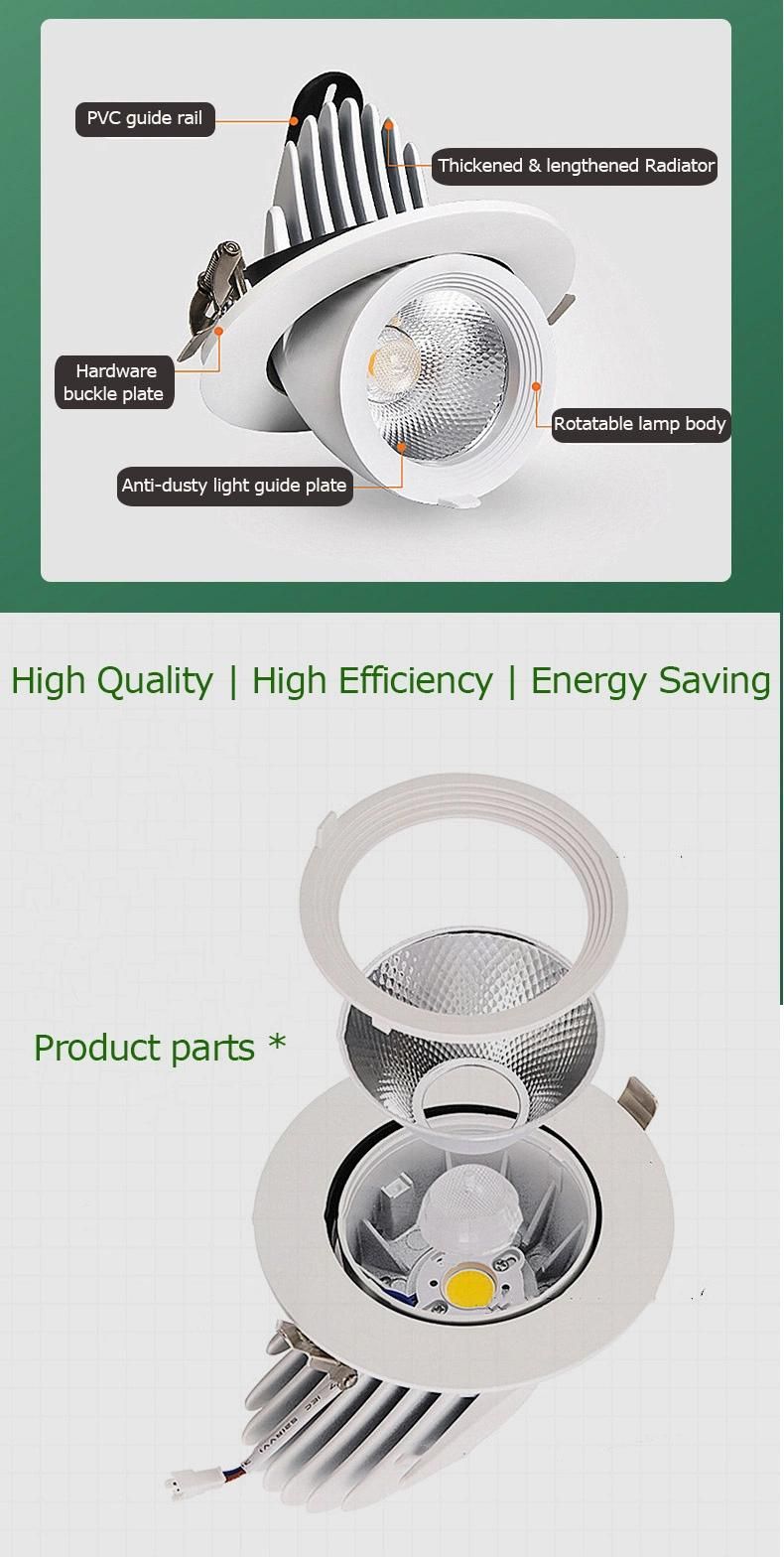 Superior Quality CRI90 Color Adjustable Recessed Spotlights COB Trunk Down Light LED Gimbal Downlight